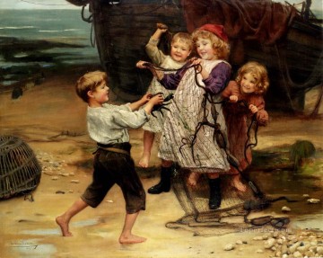 children Oil Painting - The Days Catch idyllic children Arthur John Elsley